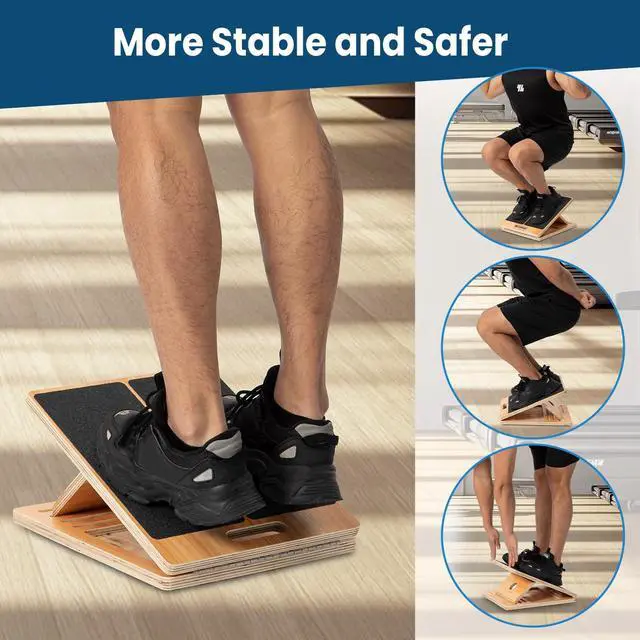 Alt view image 5 of 6 - 13 Wide Portable Wooden Slant Board, 5-Level Incline (15°-35°), Lower Grip Handle, Beginner & Rehab Friendly, Non-Slip Surface for Calf Stretching, Squats, Physical Therapy