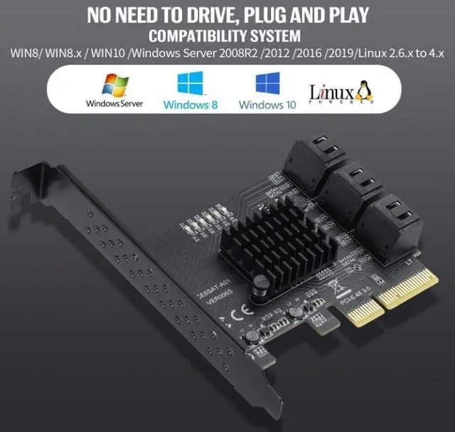 Alt view image 2 of 7 - 6 Ports Card with 6 SATA Cables, PCI Express 4X SATA Controller, PCI Expansion Card 3.0 6Gbps Hard Drive Adapter Supports WIN/10/8/7/XP/LINUX