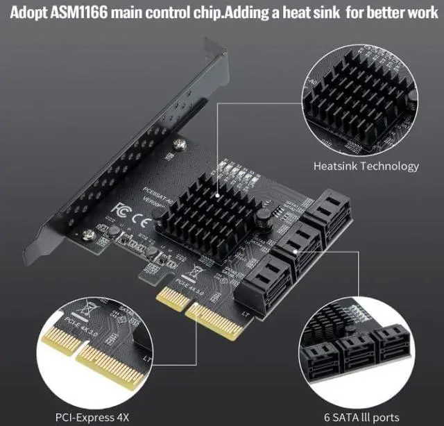 Alt view image 3 of 7 - 6 Ports Card with 6 SATA Cables, PCI Express 4X SATA Controller, PCI Expansion Card 3.0 6Gbps Hard Drive Adapter Supports WIN/10/8/7/XP/LINUX