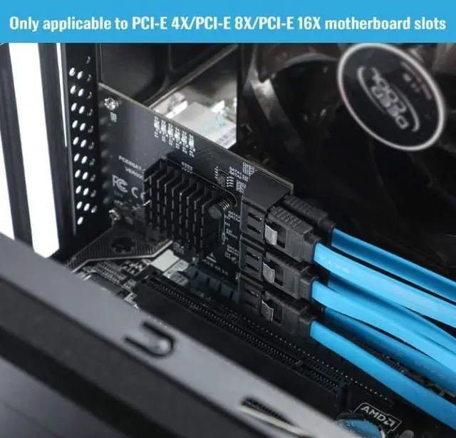 Alt view image 4 of 7 - 6 Ports Card with 6 SATA Cables, PCI Express 4X SATA Controller, PCI Expansion Card 3.0 6Gbps Hard Drive Adapter Supports WIN/10/8/7/XP/LINUX