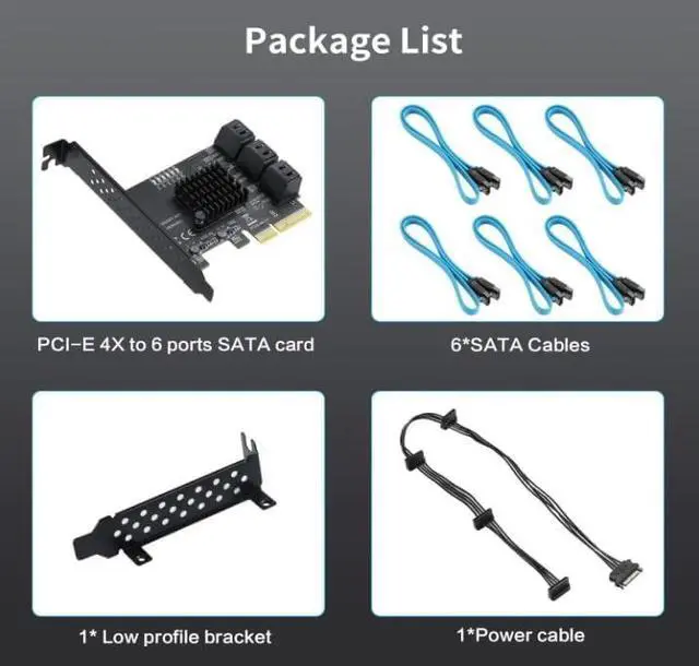 Alt view image 7 of 7 - 6 Ports Card with 6 SATA Cables, PCI Express 4X SATA Controller, PCI Expansion Card 3.0 6Gbps Hard Drive Adapter Supports WIN/10/8/7/XP/LINUX
