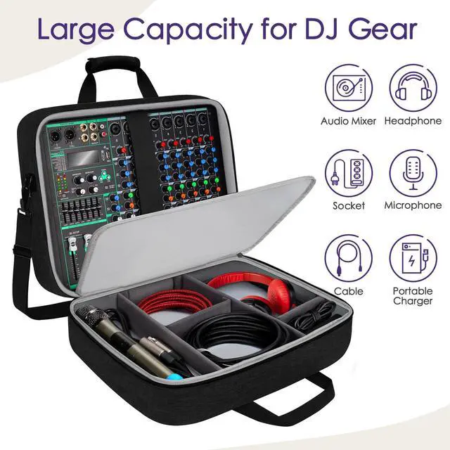 Alt view image 5 of 7 - Audio Mixer Case (Size:16"x 12.75" x 5.5"), DJ Mixer Bag with 10mm Padding, Large-Capacity Recording Equipment Bag Soft with Adjustable Storage for Cables, Podcast Gear and Mics, Black