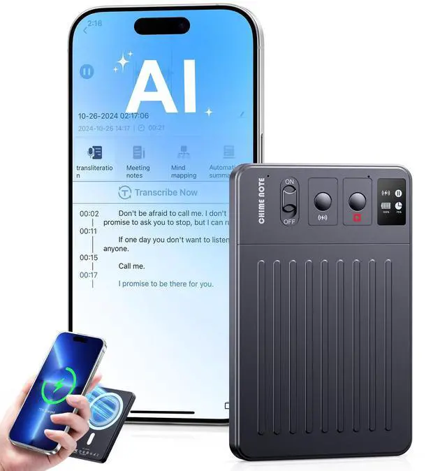 Main image of AI Voice Recorder, Digital Voice Recorder App Control, Transcribe & Summarize & Translation Empowered by ChatGPT, Wireless Charging, 121 Languages, 64GB Memory for Lecture, Meeting, Calls
