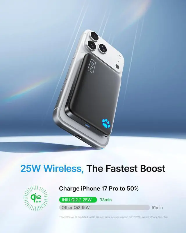 Alt view image 2 of 7 - Compact Power Bank for MagSafe, 10000mAh Qi2.2 Certified 25W Wireless & 45W USB C Fast Charging Portable Charger, Magnetic Phone Essential Battery Pack, Flight-Safe Travel for iPhone 17-12 Series