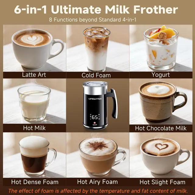 Alt view image 3 of 7 - Milk Frother and Steamer 6-in-1 Electric Milk Frother 420ml/14.2oz Automatic Hot and Cold Foam Maker with Temp Contro Milk Warmer for Latte Cappuccino Macchiato Hot Chocolate Yogurt