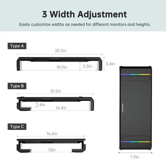 Alt view image 4 of 7 - Monitor Stand for Desk, Gaming Monitor Riser with RGB Light, Foldable Computer Monitor Stand Riser, Desk Organizers and Accessories for Desktop, Printer (Black)