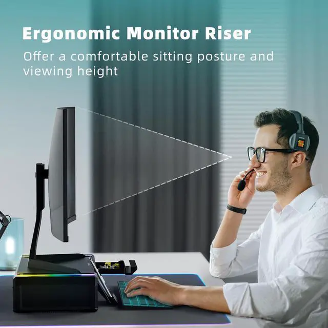 Alt view image 5 of 7 - Monitor Stand for Desk, Gaming Monitor Riser with RGB Light, Foldable Computer Monitor Stand Riser, Desk Organizers and Accessories for Desktop, Printer (Black)