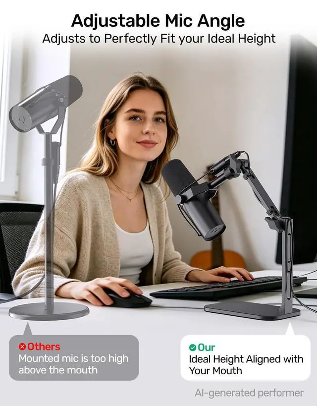Alt view image 5 of 7 - Heavy-Duty Desk Mic Stand, Max Load 2.68 lb Compatible with Rode Podmic, Blue Yeti, Shure and More Mics, Perfect for Small Space Home Office Streaming Setup, Black (up to 1220g)