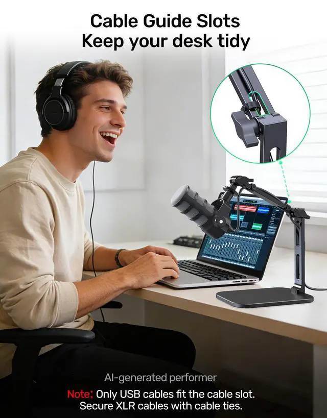 Alt view image 6 of 7 - Heavy-Duty Desk Mic Stand, Max Load 2.68 lb Compatible with Rode Podmic, Blue Yeti, Shure and More Mics, Perfect for Small Space Home Office Streaming Setup, Black (up to 1220g)