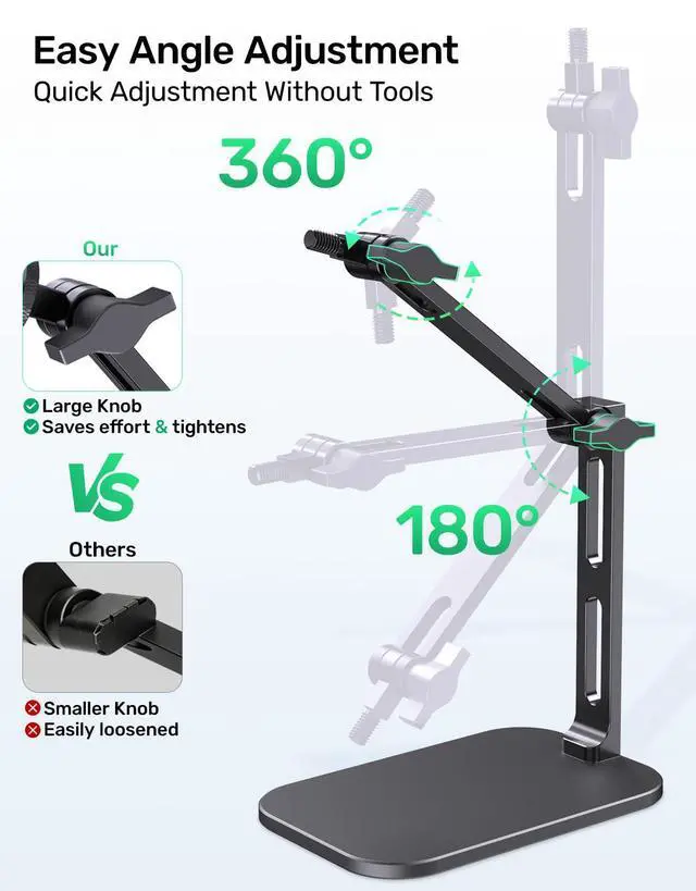 Alt view image 3 of 7 - Heavy-Duty Desk Mic Stand, Max Load 2.68 lb Compatible with Rode Podmic, Blue Yeti, Shure and More Mics, Perfect for Small Space Home Office Streaming Setup, Black (up to 1220g)