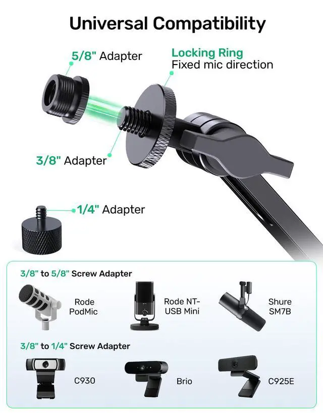 Alt view image 7 of 7 - Heavy-Duty Desk Mic Stand, Max Load 2.68 lb Compatible with Rode Podmic, Blue Yeti, Shure and More Mics, Perfect for Small Space Home Office Streaming Setup, Black (up to 1220g)