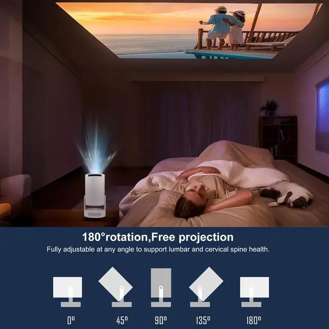 Alt view image 2 of 7 - Mini Portable Projector with TranScreen App , Smart Movie Projector for TV Stick, Smartphone, iPhone & USB , 4K HD Support, Bedroom and Indoor/Outdoor Home Theater with Wall/Ceiling Projection