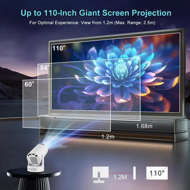 Alt view image 4 of 7 - Mini Portable Projector with TranScreen App , Smart Movie Projector for TV Stick, Smartphone, iPhone & USB , 4K HD Support, Bedroom and Indoor/Outdoor Home Theater with Wall/Ceiling Projection
