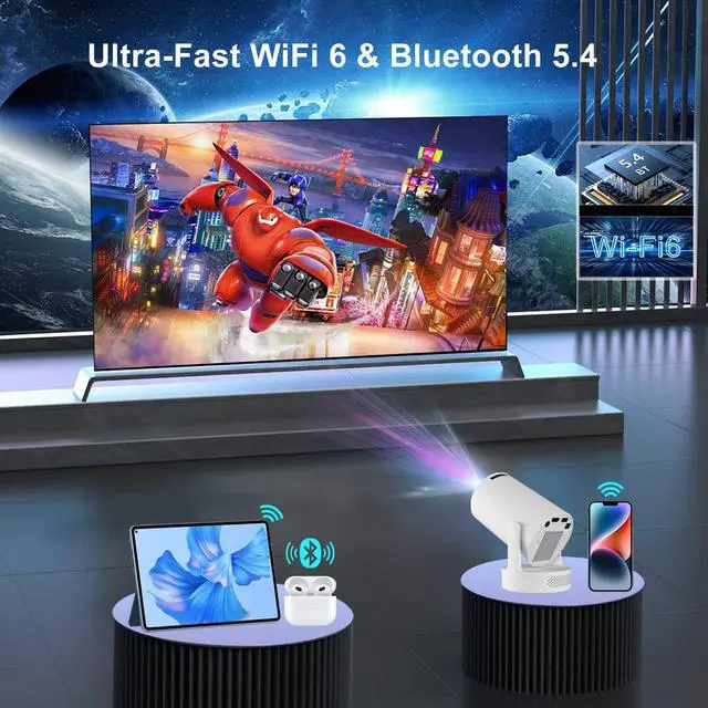 Alt view image 5 of 7 - Mini Portable Projector with TranScreen App , Smart Movie Projector for TV Stick, Smartphone, iPhone & USB , 4K HD Support, Bedroom and Indoor/Outdoor Home Theater with Wall/Ceiling Projection