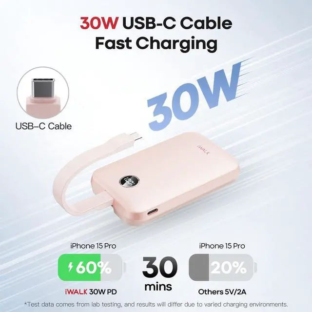 Alt view image 2 of 7 - Magnetic Power Bank 10000mAh, 30W Wireless Portable Charger with Fast Charging USB-C Cable,Qi2 Certified 15W Battery Pack with LED Display for iPhone 17/16/16 Pro/15/14/13 Series, Samsung Galaxy