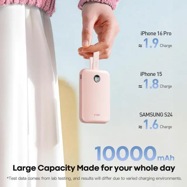 Alt view image 4 of 7 - Magnetic Power Bank 10000mAh, 30W Wireless Portable Charger with Fast Charging USB-C Cable,Qi2 Certified 15W Battery Pack with LED Display for iPhone 17/16/16 Pro/15/14/13 Series, Samsung Galaxy