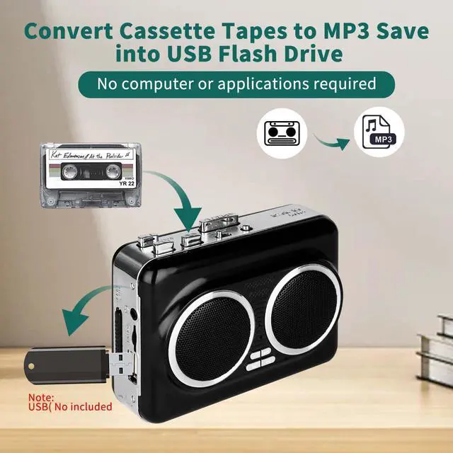 Alt view image 2 of 7 - Portable Cassette to USB Converter,Dual Speaker Pure Stereo &Auto Reverse Cassette Player, Supports U Disk & USB Card Reader