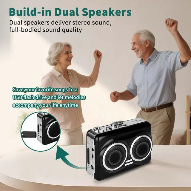 Alt view image 4 of 7 - Portable Cassette to USB Converter,Dual Speaker Pure Stereo &Auto Reverse Cassette Player, Supports U Disk & USB Card Reader