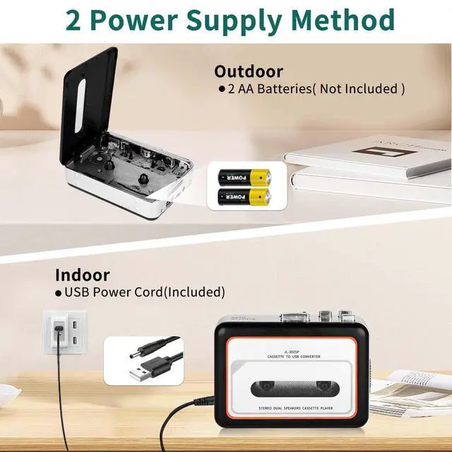 Alt view image 5 of 7 - Portable Cassette to USB Converter,Dual Speaker Pure Stereo &Auto Reverse Cassette Player, Supports U Disk & USB Card Reader