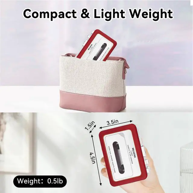 Alt view image 7 of 7 - Cassette Player Recorder, Portable Cassette Tape Player with Built-in Dual Speakers, Auto Reverse, Cassette to MP3 ,Rewind Stereo Cassette Red