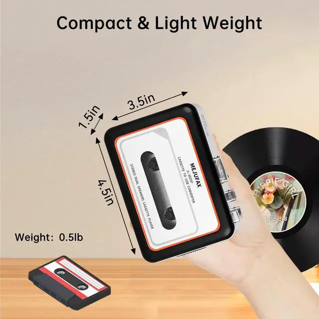 Alt view image 3 of 7 - Cassette Player Recorder, Portable Cassette Tape Player with Built-in Dual Speakers, Auto Reverse, Cassette to MP3 Converter,Rewind Stereo CassetteBlack