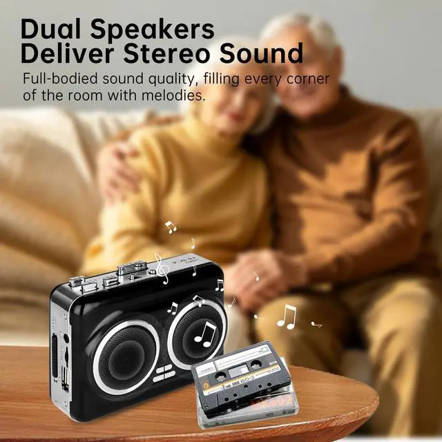 Alt view image 7 of 7 - Cassette Player Recorder, Portable Cassette Tape Player with Built-in Dual Speakers, Auto Reverse, Cassette to MP3 Converter,Rewind Stereo CassetteBlack