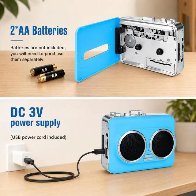 Alt view image 5 of 7 - Cassette Player Recorder, Portable Cassette to MP3 Converter with USB-C, Built-in Speaker, Audio Tape to Digital Converter, Reverse Recording for Stereo Sound Blue