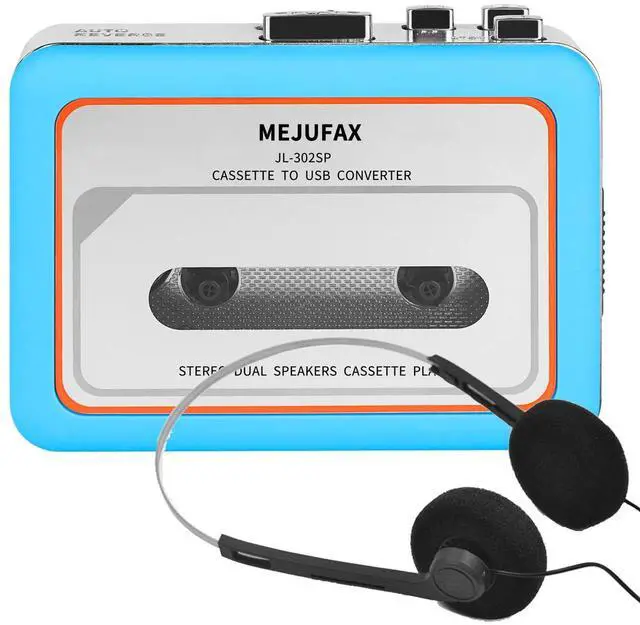 Main image of Cassette Player Recorder, Portable Cassette Tape Player with Built-in Dual Speakers, Auto Reverse, Cassette to MP3 Converter,Rewind Stereo Cassette Blue