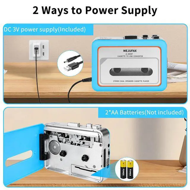 Alt view image 3 of 7 - Cassette Player Recorder, Portable Cassette Tape Player with Built-in Dual Speakers, Auto Reverse, Cassette to MP3 Converter,Rewind Stereo Cassette Blue