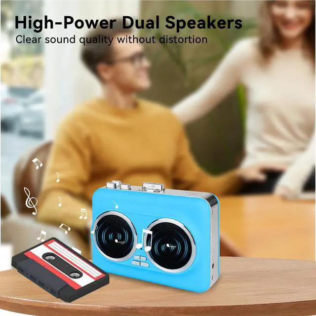 Alt view image 4 of 7 - Cassette Player Recorder, Portable Cassette Tape Player with Built-in Dual Speakers, Auto Reverse, Cassette to MP3 Converter,Rewind Stereo Cassette Blue
