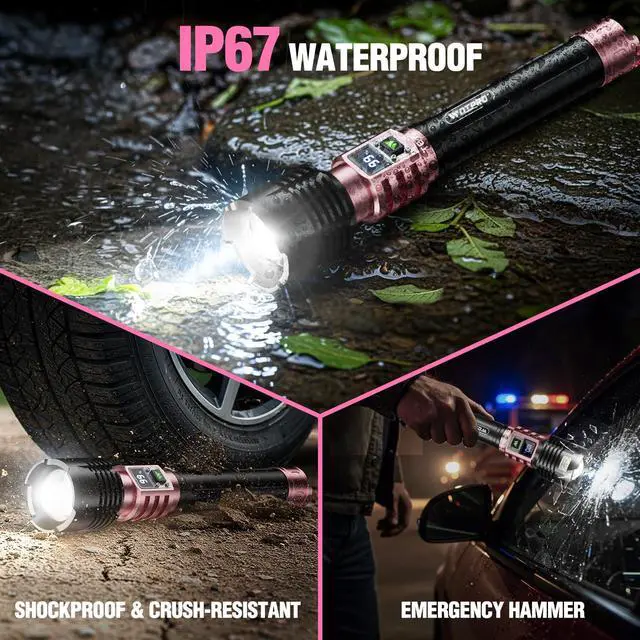 Alt view image 4 of 7 - Rechargeable LED Flashlights High Lumens, Super Bright 90000LM Rechargeable Flashlight with LCD Display, 5 Modes & Waterproof Powerful 10000mAh Handheld Flashlight for Camping Emergency Pink