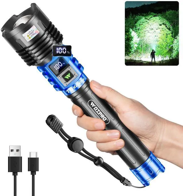 Main image of Rechargeable LED Flashlights High Lumens, Super Bright 90000LM Rechargeable Flashlight with LCD Display, 5 Modes & Waterproof Powerful 10000mAh Handheld Flashlight for Camping Emergency Blue