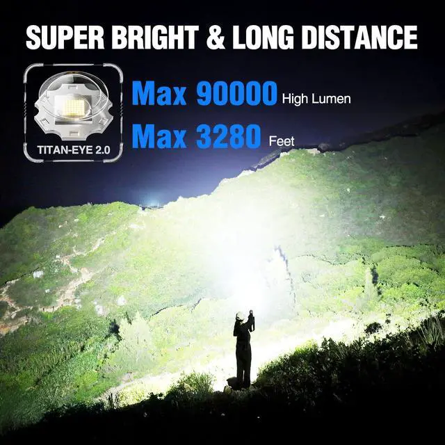 Alt view image 2 of 7 - Rechargeable LED Flashlights High Lumens, Super Bright 90000LM Rechargeable Flashlight with LCD Display, 5 Modes & Waterproof Powerful 10000mAh Handheld Flashlight for Camping Emergency Blue