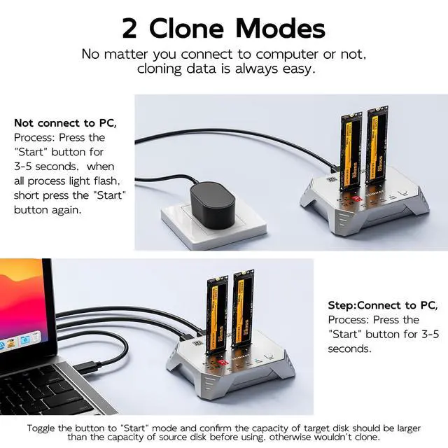 Alt view image 3 of 7 - M.2 Cloner for NVMe SATA SSD, NVMe Raid Enclosure with RAID 0/RAID 1/PM/JBOD Mode , 20Gbps Dual NVMe Enclosure, Design for 22110 2280 2260 2242 2230 Size