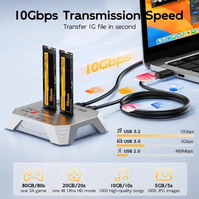 Alt view image 5 of 7 - M.2 Cloner for NVMe SATA SSD, NVMe Raid Enclosure with RAID 0/RAID 1/PM/JBOD Mode , 20Gbps Dual NVMe Enclosure, Design for 22110 2280 2260 2242 2230 Size