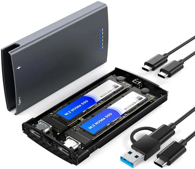 Main image of Dual Bay Raid SSD Enclosure, 20Gbps M.2 NVMe SSD Enclosure with Clone Mode & Raid 0/1 & JBOD Mode, Compatible to NVMe & SATA, Offline Duplicator