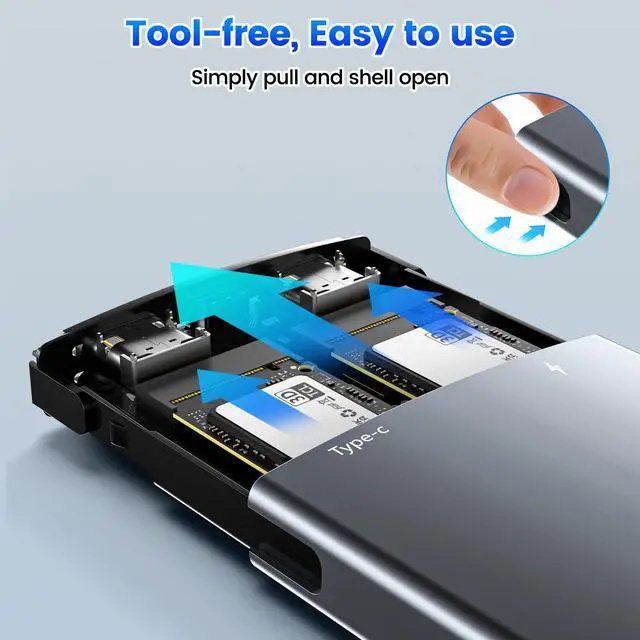 Alt view image 7 of 7 - Dual Bay Raid SSD Enclosure, 20Gbps M.2 NVMe SSD Enclosure with Clone Mode & Raid 0/1 & JBOD Mode, Compatible to NVMe & SATA, Offline Duplicator