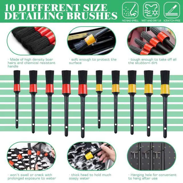 Alt view image 3 of 7 - 14Pcs Car Interior & Exterior Dusting Brush Set Contains Soft Cleaning Brushes, Auto Boars Hair Detailing Brushes, Double Head Brush for Automotive Air Conditioning Vent Dashboard Screen