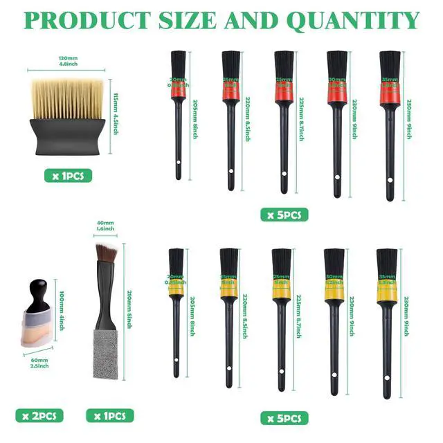 Alt view image 2 of 7 - 14Pcs Car Interior & Exterior Dusting Brush Set Contains Soft Cleaning Brushes, Auto Boars Hair Detailing Brushes, Double Head Brush for Automotive Air Conditioning Vent Dashboard Screen