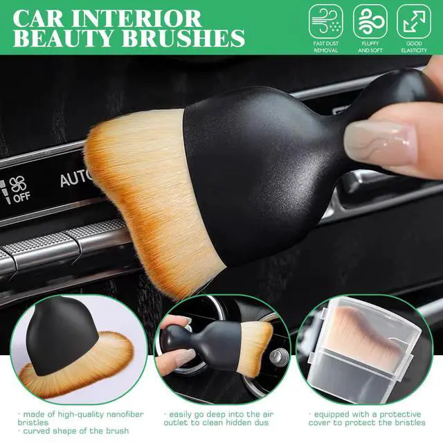 Alt view image 5 of 7 - 14Pcs Car Interior & Exterior Dusting Brush Set Contains Soft Cleaning Brushes, Auto Boars Hair Detailing Brushes, Double Head Brush for Automotive Air Conditioning Vent Dashboard Screen