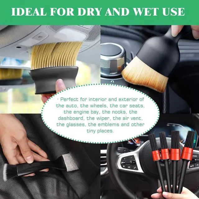 Alt view image 7 of 7 - 14Pcs Car Interior & Exterior Dusting Brush Set Contains Soft Cleaning Brushes, Auto Boars Hair Detailing Brushes, Double Head Brush for Automotive Air Conditioning Vent Dashboard Screen