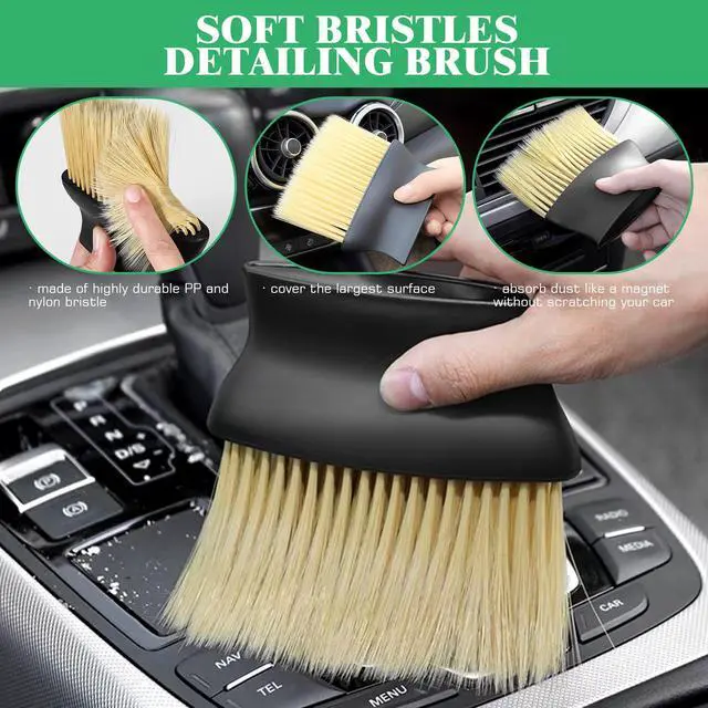 Alt view image 6 of 7 - 14Pcs Car Interior & Exterior Dusting Brush Set Contains Soft Cleaning Brushes, Auto Boars Hair Detailing Brushes, Double Head Brush for Automotive Air Conditioning Vent Dashboard Screen