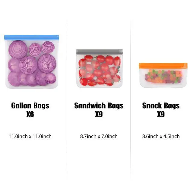 Alt view image 7 of 7 - 6 Pack Reusable Gallon Freezer Bags Dishwasher Safe, BPA Free Reusable 1 Gallon Bags, Leakproof Food Storage Bags for Marinate Meats, Cereal, Vegetables, Home Organization(Gray, 6Gallon)