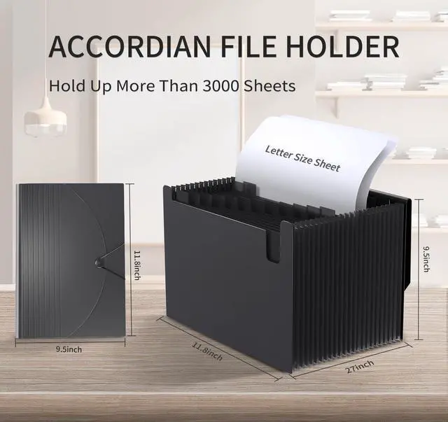 Alt view image 3 of 7 - 24 Pockets Expanding File Folder,Accordion File Organizer,Document Organizer Letter Size,Expandable Filing Box,Special Designed for Portable Use,Accordian Folders,Plastic (Black)