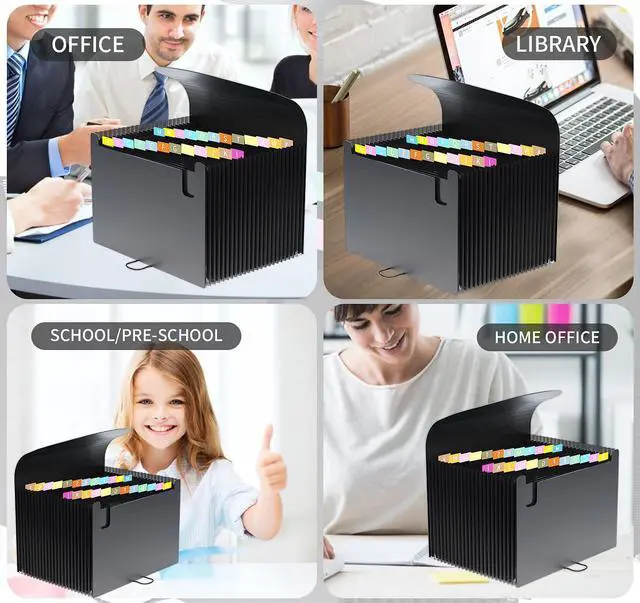 Alt view image 6 of 7 - 24 Pockets Expanding File Folder,Accordion File Organizer,Document Organizer Letter Size,Expandable Filing Box,Special Designed for Portable Use,Accordian Folders,Plastic (Black)