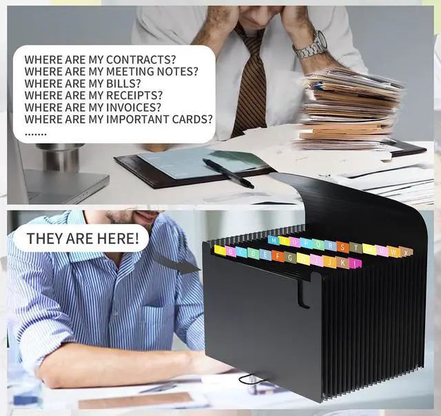 Alt view image 7 of 7 - 24 Pockets Expanding File Folder,Accordion File Organizer,Document Organizer Letter Size,Expandable Filing Box,Special Designed for Portable Use,Accordian Folders,Plastic (Black)