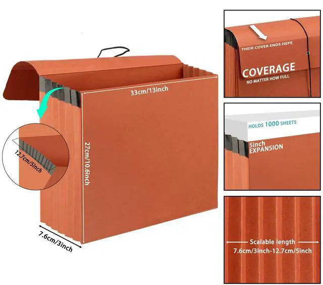 Alt view image 2 of 6 - 2 Packs Expanding File Folder with Flap and Cord Closure,5 Inch Expansion Accordion File Organizer,Letter Size