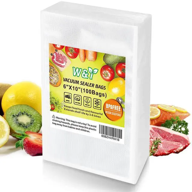 Main image of 100 Single-Ply Vacuum Sealer Bags (6"x10" Quart) Pre-Separated, Commercial Grade, BPA Free for Food Storage, Sous Vide & Meal Prep 1 Pack (100 Count)