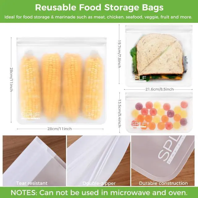 Alt view image 2 of 7 - 10 Pack Dishwasher Safe Reusable Snack Bags, BPA Free Reusable Food Storage Freezer Bags Leakproof Silicone and Plastic Free Lunch Bags Fridge Home Organization