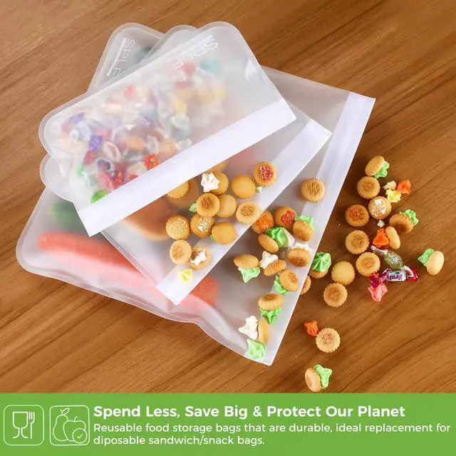 Alt view image 6 of 7 - 10 Pack Dishwasher Safe Reusable Snack Bags, BPA Free Reusable Food Storage Freezer Bags Leakproof Silicone and Plastic Free Lunch Bags Fridge Home Organization